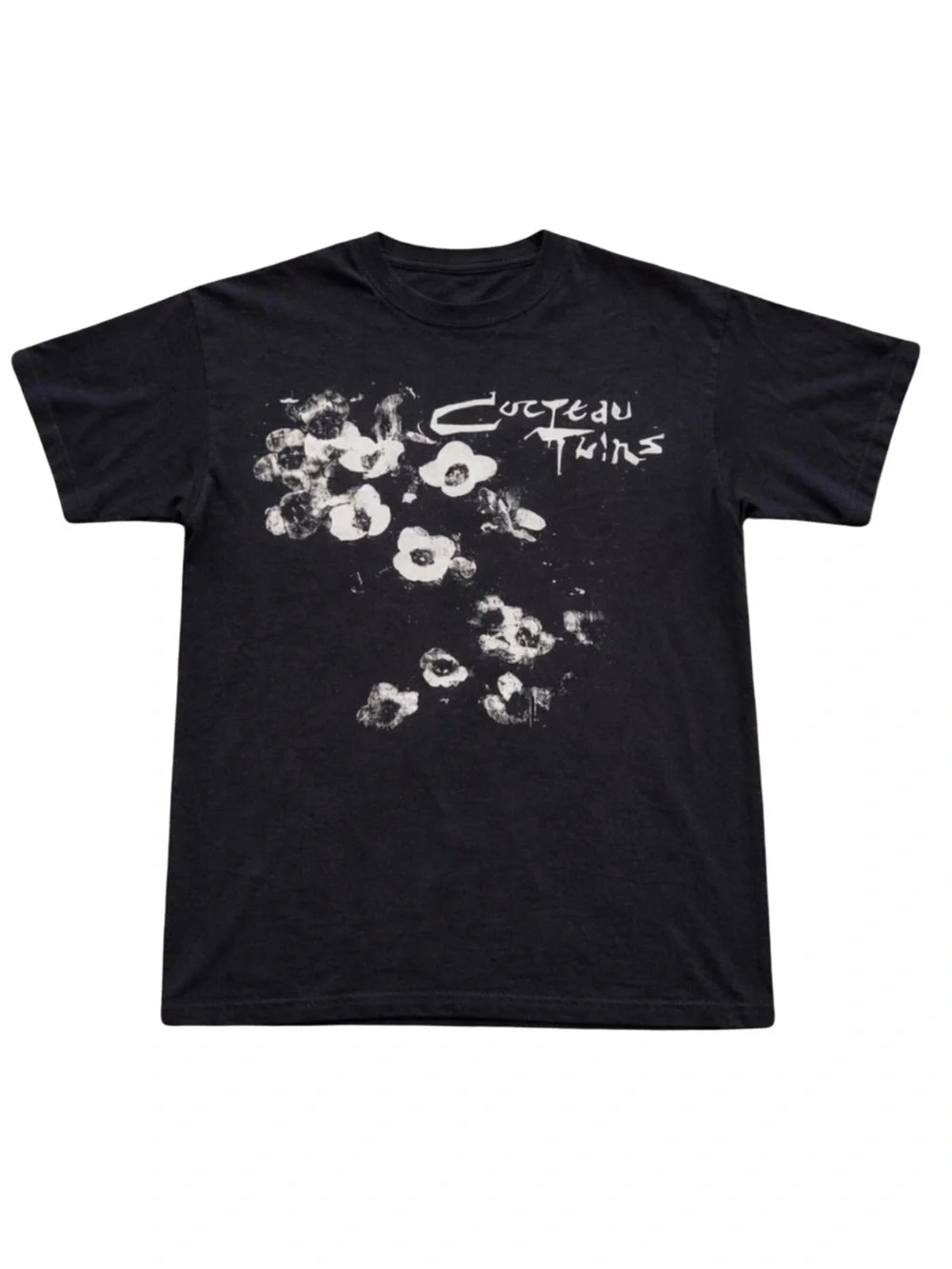 Gildan Black Tee with White Floral Cocteau Twins Graphic
